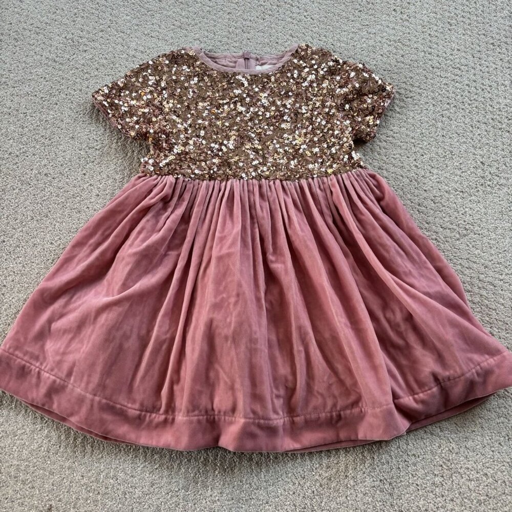 Mini Boden Rose Pink Velvet Sequin Party Dress